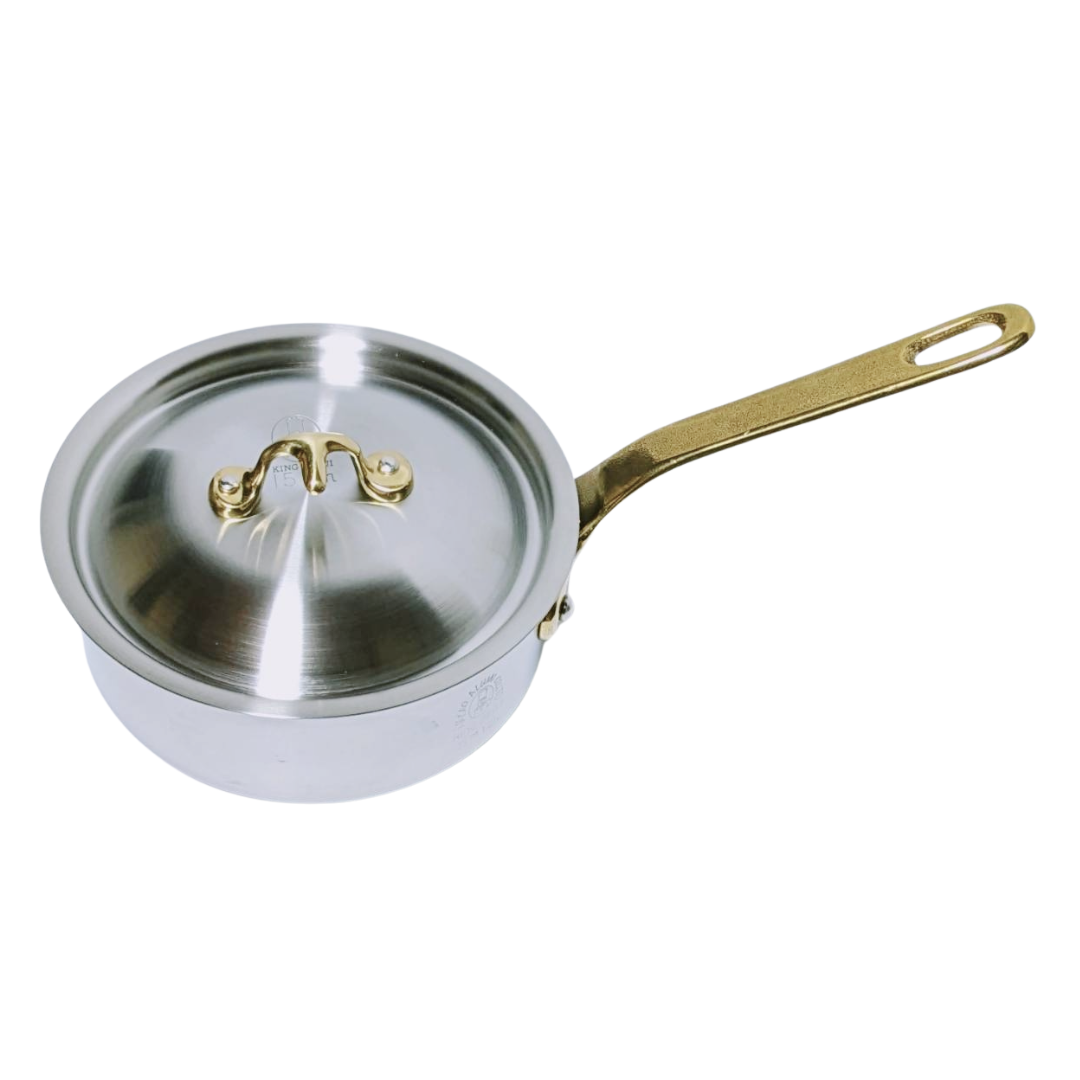 NAKAO(中尾) キングデンジ 浅型片手鍋 (目盛付) 15cm 1L φ163 IH/ガス兼用鍋 No.4823100 浅型片手鍋 ステンレス製 [IH・ガス] 15~30cm 全6サイズ