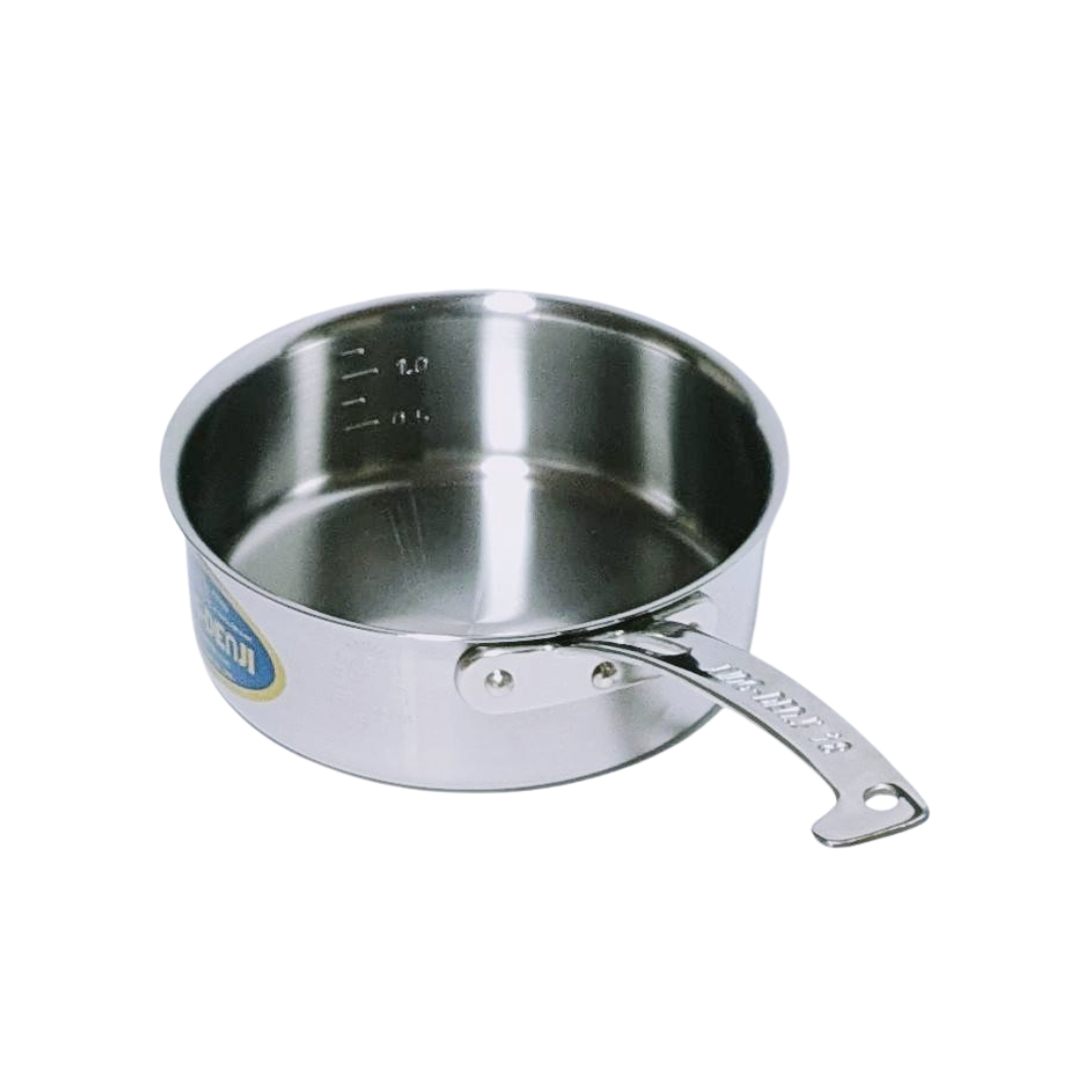 NAKAO(中尾) キングデンジ 浅型片手鍋 (目盛付) 15cm 1L φ163 IH/ガス兼用鍋 No.4823100 浅型片手鍋 ステンレス製 [IH・ガス] 15~30cm 全6サイズ